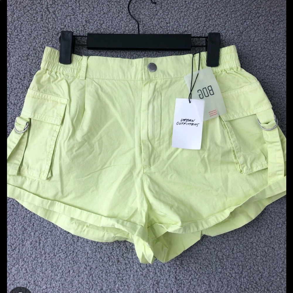 BDG rolled cuff lime green cargo shorts